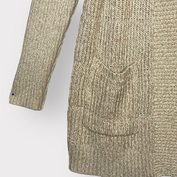 Lucky Brand Open Cardigan Women 1X Beige Knit Raglan Long Sleeve Pockets Q17 - Picture 5 of 16